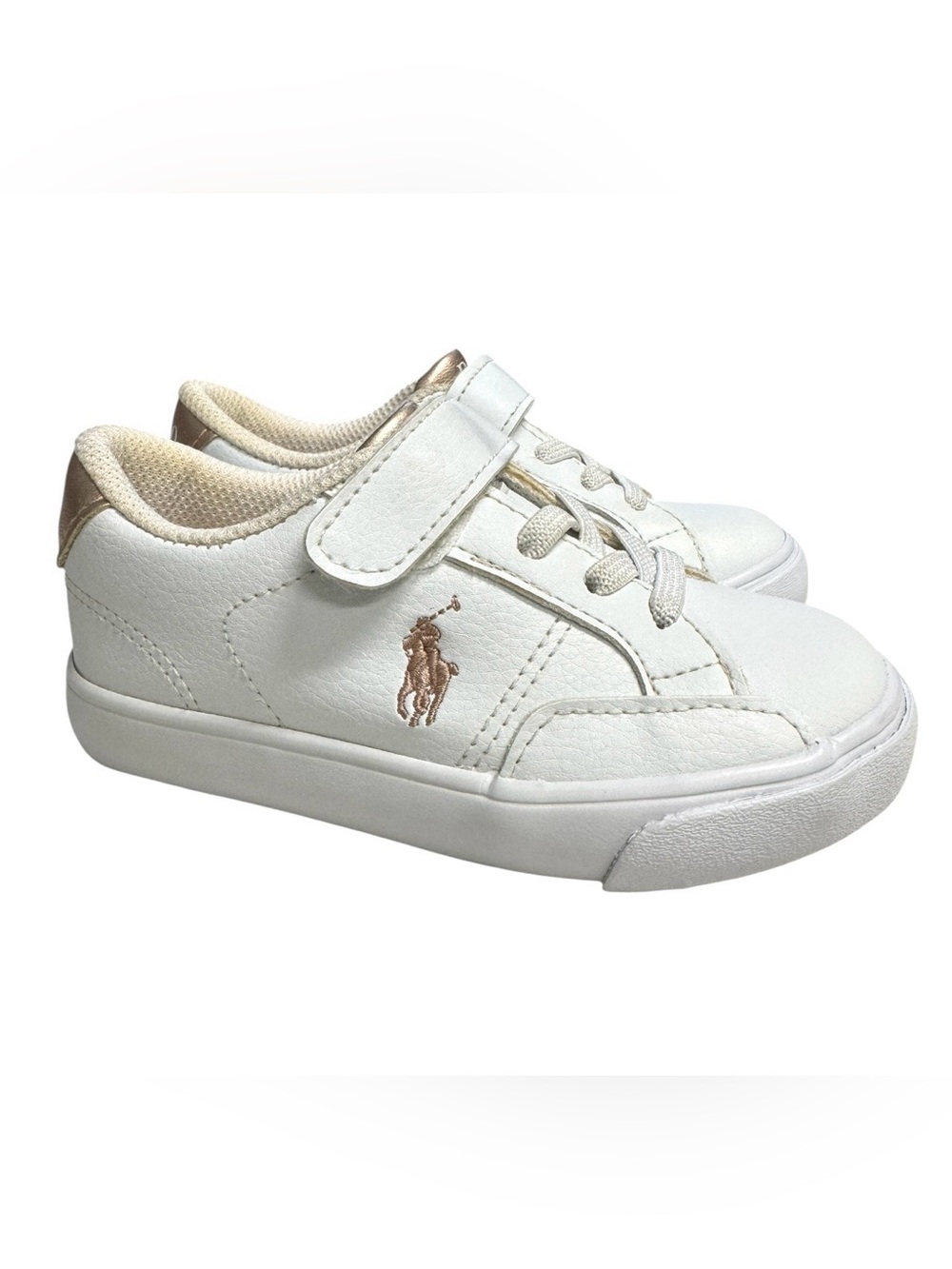 Polo by Ralph Lauren Theron V Little Girls White Leather & Pink Metallic Sz.8